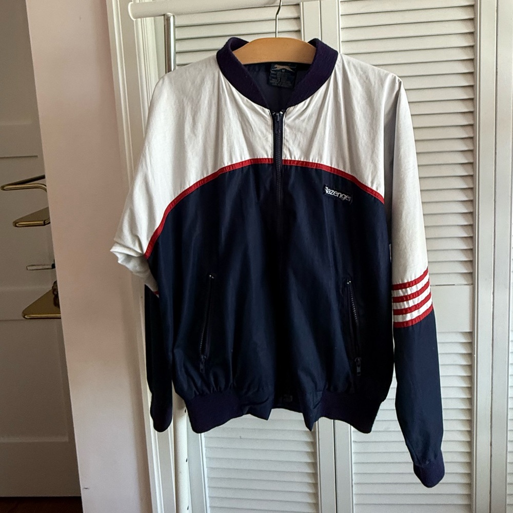 Slazenger Navy & White Zip-Up Track Jacket – Vintage Sport Style